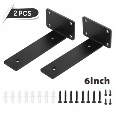 6 Inch-2Pcs Heavy Duty Black Cast Iron Shelf Brackets, Floating Shelf Supports - image 1
