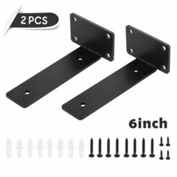 6 Inch-2Pcs Heavy Duty Black Cast Iron Shelf Brackets, Floating Shelf Supports - thumbnail 1