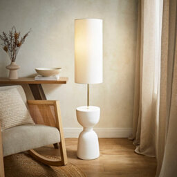 Valuelights Esme Linen Tall Lamp Shade Ceramic Table Base Midi Floor Lamp With Led Bulb - thumbnail 3