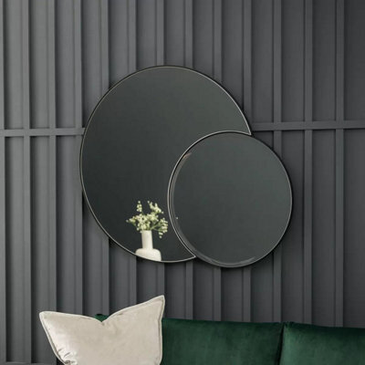 Xample Gallery Ostia Black Dual Mirror Vertical Wall Mirror With Interlocking Circular Design, Glass & Mdf, Modern Home Décor 90X111Cm - image 1