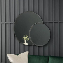 Xample Gallery Ostia Black Dual Mirror Vertical Wall Mirror With Interlocking Circular Design, Glass & Mdf, Modern Home Décor 90X111Cm