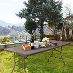 Costway 182 Cm Center Folding Table Portable Plastic Table W/ Rattan Design - thumbnail 5