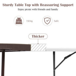 Costway 182 Cm Center Folding Table Portable Plastic Table W/ Rattan Design - thumbnail 6