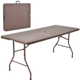 Costway 182 Cm Center Folding Table Portable Plastic Table W/ Rattan Design - thumbnail 1