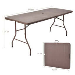 Costway 182 Cm Center Folding Table Portable Plastic Table W/ Rattan Design - thumbnail 2
