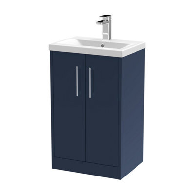 Hudson Reed Juno Floor Standing 2 Door Vanity Unit With Mid-Edge 1 Tap Hole Basin, Midnight Blue, 510 X 390 mm - image 1