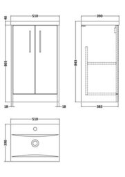Hudson Reed Juno Floor Standing 2 Door Vanity Unit With Mid-Edge 1 Tap Hole Basin, Midnight Blue, 510 X 390 mm - thumbnail 7