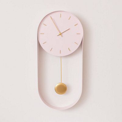 Melody Maison Pale Pink & Gold Pendulum Metal Analogue Wall Clock - 20Cm X 55Cm - image 1