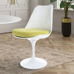 Fusion Living White Tulip Dining Chair With Luxurious Green Cushion - thumbnail 2