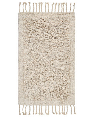 Wyld And Coco Cozycotton Bath Mat Beige 50 X 80 Cm Rectangular With Decorative Tassels Modern Design - image 1