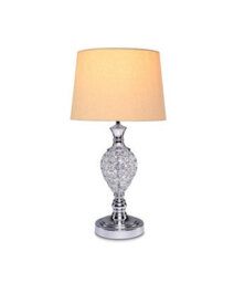 Lighting Supermarket Hannah Luxury Elegant Chrome & Crystal Table Lamp With Natural Linen Shade - thumbnail 2