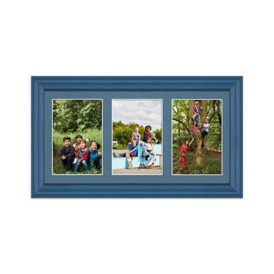 AK Frames 40X20Cm Navy Blue Classic Multi Photo Frame With Pompadour Mount - Holds 3 Apertures (3X) 6X4 Photos - image 1