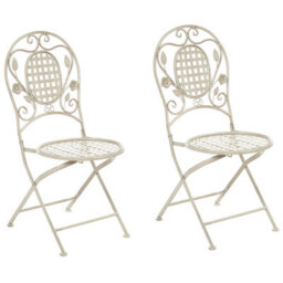 Beliani Set Of 2 Garden Chairs Bivio Folding Metal Off-White - thumbnail 1