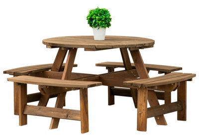 Woodside 8 Seater Round Outdoor Pressure Treated Pub Bench/garden Picnic Table - image 1