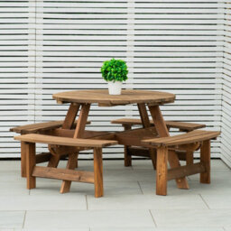 Woodside 8 Seater Round Outdoor Pressure Treated Pub Bench/garden Picnic Table - thumbnail 3