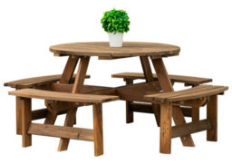 Woodside 8 Seater Round Outdoor Pressure Treated Pub Bench/garden Picnic Table - thumbnail 1