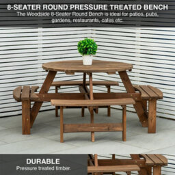 Woodside 8 Seater Round Outdoor Pressure Treated Pub Bench/garden Picnic Table - thumbnail 2