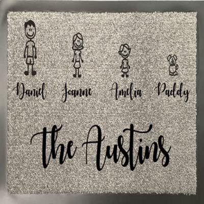 One of a Kind Design UK One Of Kind Uk Personalised Family Doormat 100% Nylon, Stick Figure Design With Surname, Non-Slip Rubber, 8mm Pile, Machine Wash - image 1
