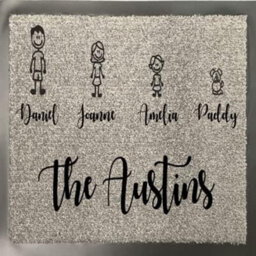 One of a Kind Design UK One Of Kind Uk Personalised Family Doormat 100% Nylon, Stick Figure Design With Surname, Non-Slip Rubber, 8mm Pile, Machine Wash - thumbnail 1