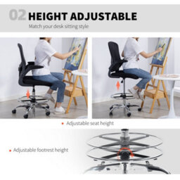 Homcom Ergonomic Tall Office Chair, 360 Degree Swivel Task Stool, Black - thumbnail 5
