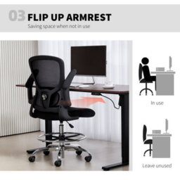 Homcom Ergonomic Tall Office Chair, 360 Degree Swivel Task Stool, Black - thumbnail 6