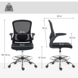 Homcom Ergonomic Tall Office Chair, 360 Degree Swivel Task Stool, Black - thumbnail 3