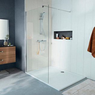 Cooke & Lewis Onega Chrome Effect Textured Walk-In Wet Room Glass Screen & Bar (H)195Cm (W)90Cm - image 1