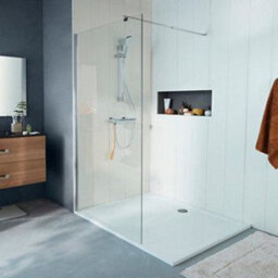 Cooke & Lewis Onega Chrome Effect Textured Walk-In Wet Room Glass Screen & Bar (H)195Cm (W)90Cm - thumbnail 1