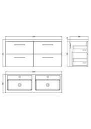 Balterley Bramshall 1200mm Wall Hung 4 Drawer Vanity Unit & Double Basin For Modern Bathroom Storage - Midnight Blue - thumbnail 2