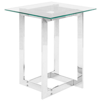 Beliani Side Table Crystal Tempered Glass Silver - image 1