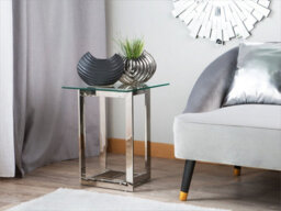 Beliani Side Table Crystal Tempered Glass Silver - thumbnail 2
