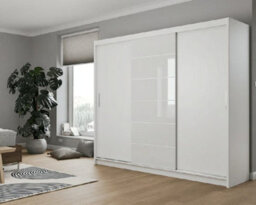 Arte White Malibu 250 Sliding Wardrobe - Decorative Glass Panels & Led Lighting - thumbnail 1