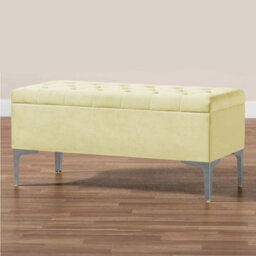 90Cm Modena Upholstered Ottoman Storage Bench, Cream Plush Velvet Tufted End Of Bed Shoes Box, Entryway Ottoman Footstool