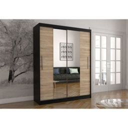 Arte Contemporary Vista 01 Mirrored Sliding Door Wardrobe In Black And Oak Sonoma Finish (H)2000mm X (W)1500mm X (D)610mm - thumbnail 1