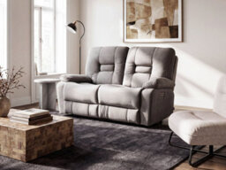 Beliani Electric Recliner Sofa 2 Seater Bergen Velvet Grey - thumbnail 2