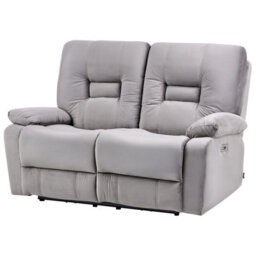 Beliani Electric Recliner Sofa 2 Seater Bergen Velvet Grey - thumbnail 4