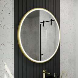 Harper & Harlow 1000X1000 Lyra Brushed Brass Led Round Illuminated Bathroom Mirror - thumbnail 1