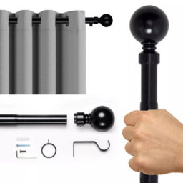 Aspire Homeware Plain Metal Curtain Pole With Ball Finials Extendable Rod 160-300 Cm (Matte Black) - thumbnail 2