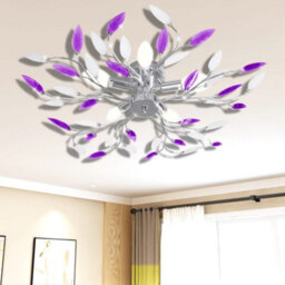 Vidaxl Purple&white Ceiling Lamp Acrylic Crystal Leaf Arms For 5 E14 Bulbs Pendant Lamps - thumbnail 1