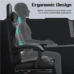 Ergonomic Gaming Chair, High Back Office Chair With Slide-Out Footrest Black - thumbnail 3