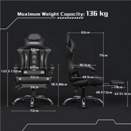 Ergonomic Gaming Chair, High Back Office Chair With Slide-Out Footrest Black - thumbnail 2
