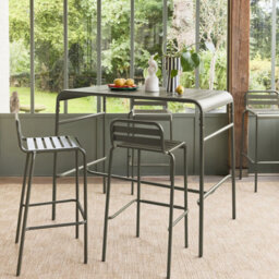 Sweeek - Garden High Table With 4 Steel Bar Stools Khaki Green 120X70X95 Cm - Amelia
