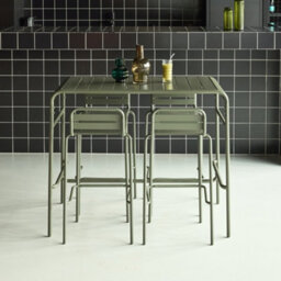 Sweeek - Garden High Table With 4 Steel Bar Stools Khaki Green 120X70X95 Cm - Amelia - thumbnail 2