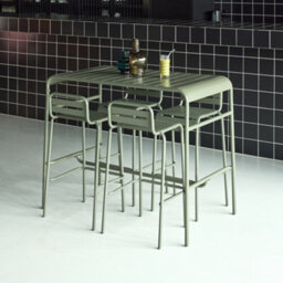 Sweeek - Garden High Table With 4 Steel Bar Stools Khaki Green 120X70X95 Cm - Amelia - thumbnail 3