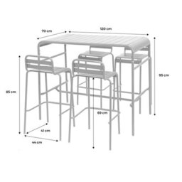 Sweeek - Garden High Table With 4 Steel Bar Stools Khaki Green 120X70X95 Cm - Amelia - thumbnail 4