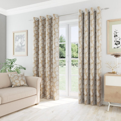 Enhanced Living Oakland Latte Leaf Pattern, Thermal, Room Darkening Pair Of Curtains With Eyelet Top - 90 X 72 Inch (229X183Cm) - image 1