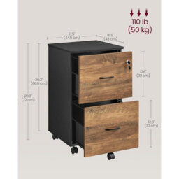 Rolling File Cabinet With Locks, Office Printer Stand, Document Storage, Hanging File Organizer, Honey Brown And Ink Black - thumbnail 2