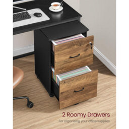 Rolling File Cabinet With Locks, Office Printer Stand, Document Storage, Hanging File Organizer, Honey Brown And Ink Black - thumbnail 3