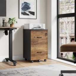 Rolling File Cabinet With Locks, Office Printer Stand, Document Storage, Hanging File Organizer, Honey Brown And Ink Black - thumbnail 1
