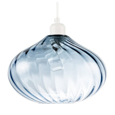 Happy Homewares Modern Designer Dusty Blue Line Twisted Glass Pendant Lighting Shade - image 1